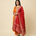 Women Chinon Kurta, Pant & Banarasi Dupatta Set