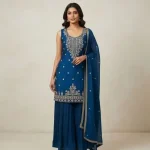 Women Georgette Kurta, Skirt & Dupatta Set – Festive Wear